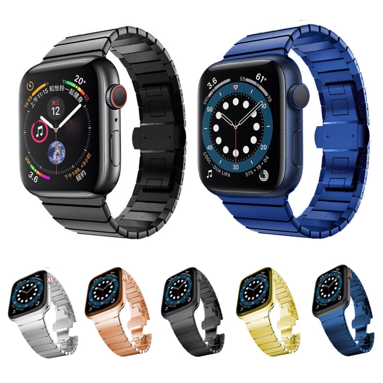 One-bead Steel Butterfly Buckle Watch Band For Apple Watch Series, For Apple Watch Ultra 49mm / Series 8&7 45mm, For Apple Watch Series 8&7 41mm, 7 41mm / 6&SE&5&4 40mm / 3&2&1 38mm, 7 45mm / 6&SE&5&4 44mm / 3&2&1 42mm