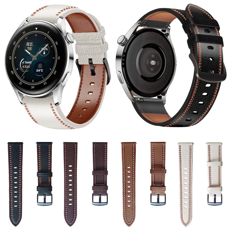 Sewing Thread Genuine Leather Watch Band, For Samsung Galaxy Watch 3 45mm, For Huawei Watch GT 3 46mm