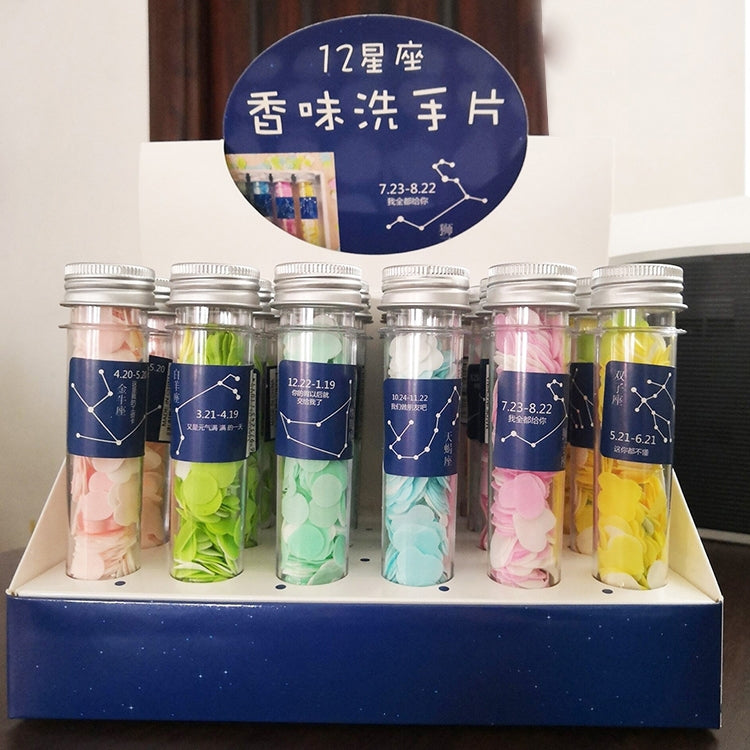 10pcs Disposable Portable Travel Tube Shape Boxed Confetti Soap Mini Soap Plate, Emoji Series, Animal Series, Succulent Series, Fruit Series, Words Series, Constellation Series, Cherry Blossom Series, Pig Baby Series Constellation Series Constellation Series
