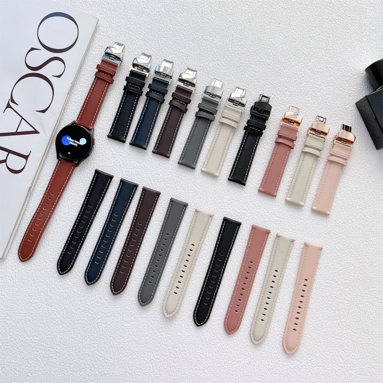 Butterfly Buckle Stitching Genuine Leather Watch Band, For Samsung Galaxy Watch4 20mm, For Huawei Watch GT 3 Pro 22mm