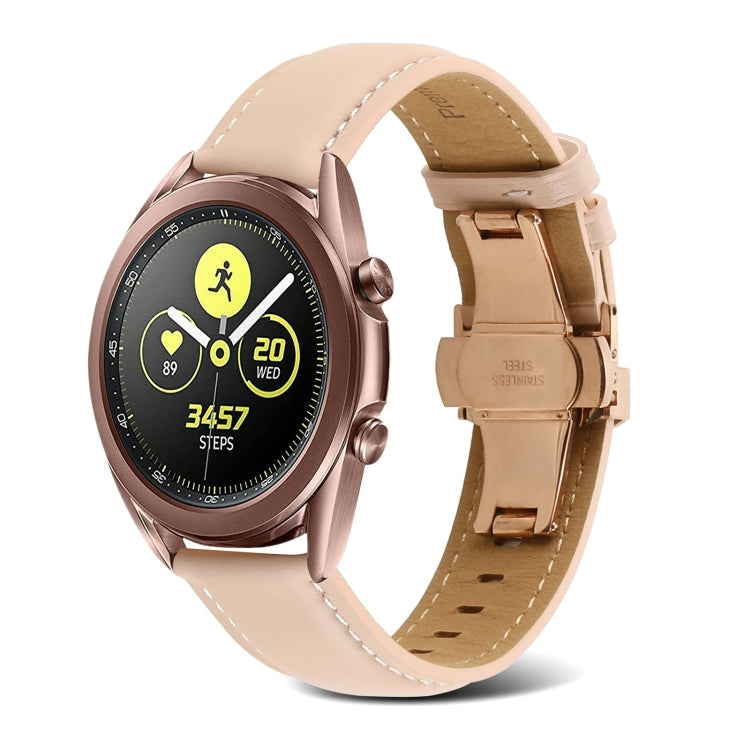 Butterfly Buckle Stitching Genuine Leather Watch Band, For Samsung Galaxy Watch4 20mm, For Huawei Watch GT 3 Pro 22mm