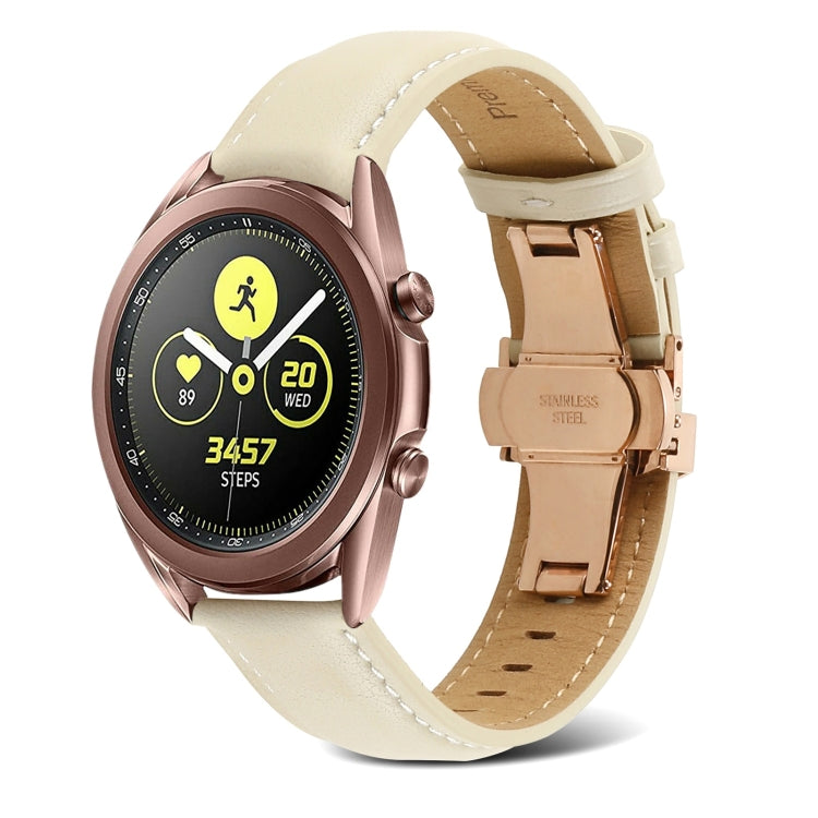 Butterfly Buckle Stitching Genuine Leather Watch Band, For Samsung Galaxy Watch4 20mm, For Huawei Watch GT 3 Pro 22mm