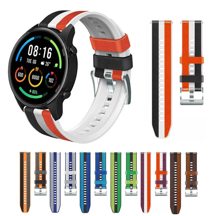 22mm Silicone + Leather Tri-color Watch Band, For Huawei Watch GT 3 Pro