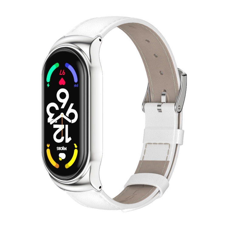 MIJOBS CS Metal Case Genuine Leather Top Layer Cowhide Watch Band, For Xiaomi Mi Band 7 / 7 NFC