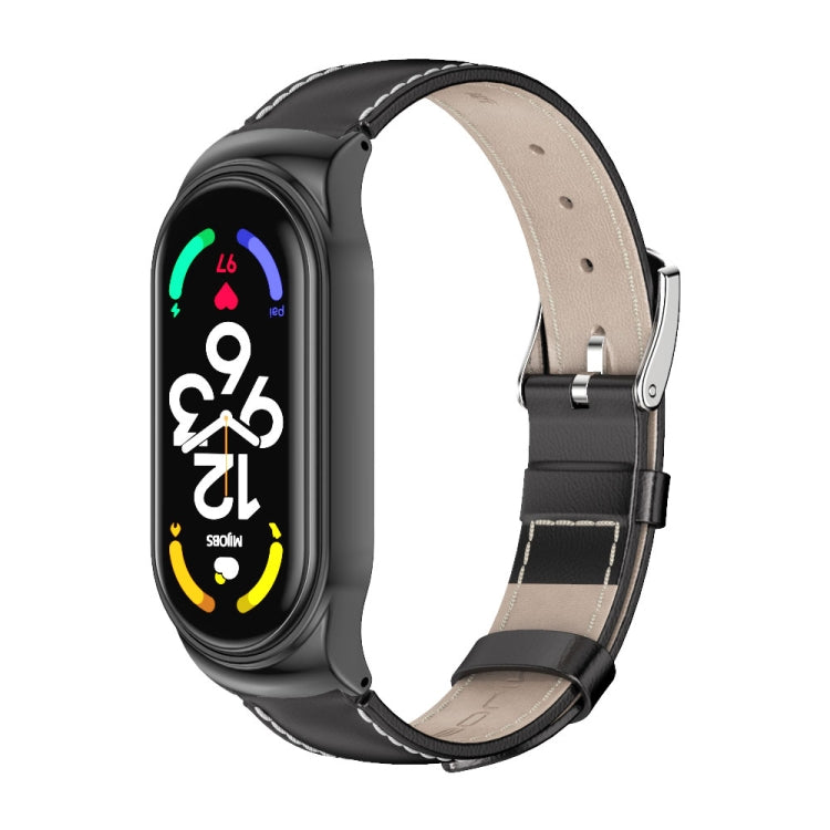 MIJOBS CS Metal Case Genuine Leather Top Layer Cowhide Watch Band, For Xiaomi Mi Band 7 / 7 NFC
