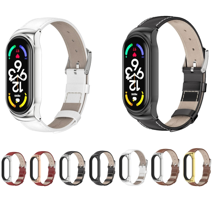 MIJOBS CS Metal Case Genuine Leather Top Layer Cowhide Watch Band, For Xiaomi Mi Band 7 / 7 NFC