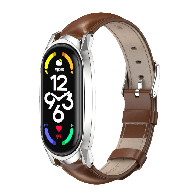 MIJOBS GT Metal Case Top Layer Cowhide Watch Band, For Xiaomi Mi Band 7 / 7 NFC