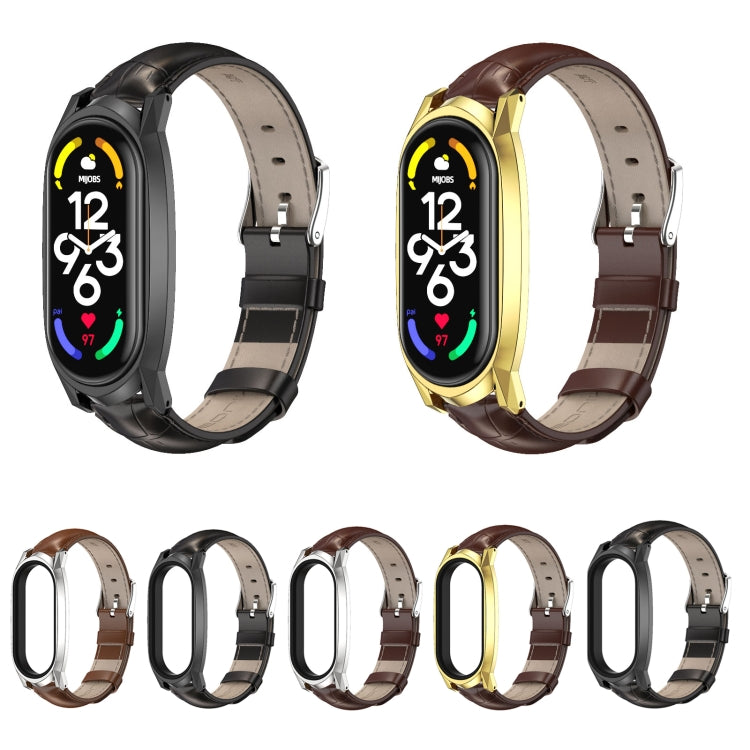 MIJOBS GT Metal Case Top Layer Cowhide Watch Band, For Xiaomi Mi Band 7 / 7 NFC