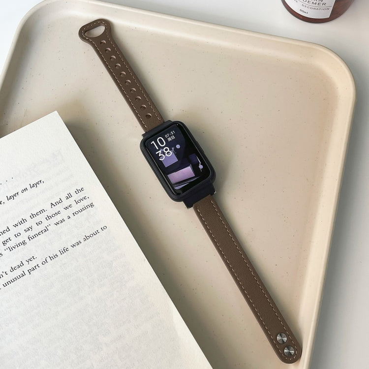 Double Rivets Leather Watch Band, For Xiaomi Mi Band 7 Pro