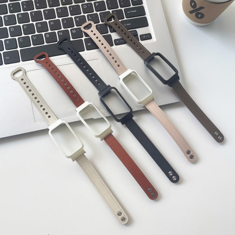 Double Rivets Leather Watch Band, For Xiaomi Mi Band 7 Pro