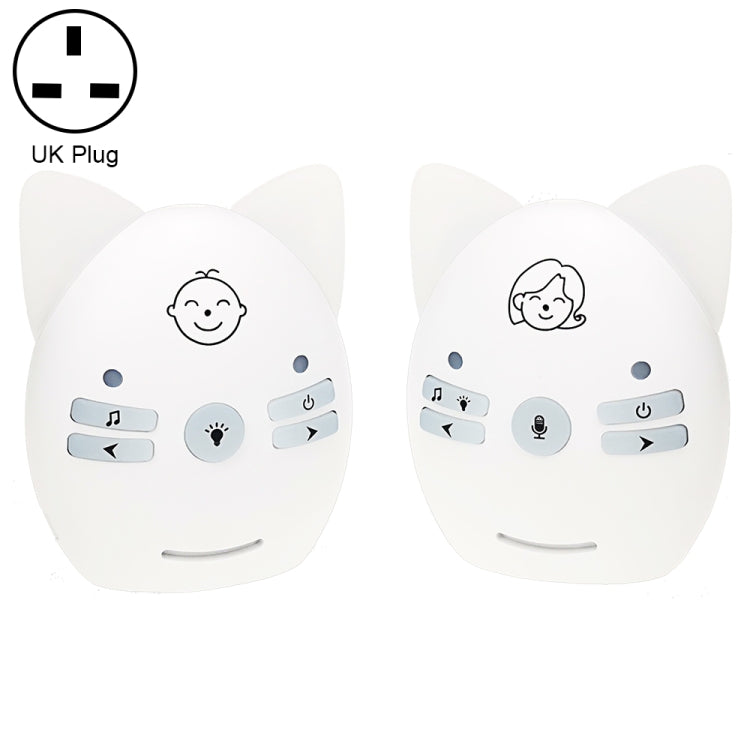 Wireless Audio Baby Monitor Support Voice Monitoring + Intercom + Night Light without Battery, US Plug, UK Plug, EU Plug, AU Plug UK Plug White