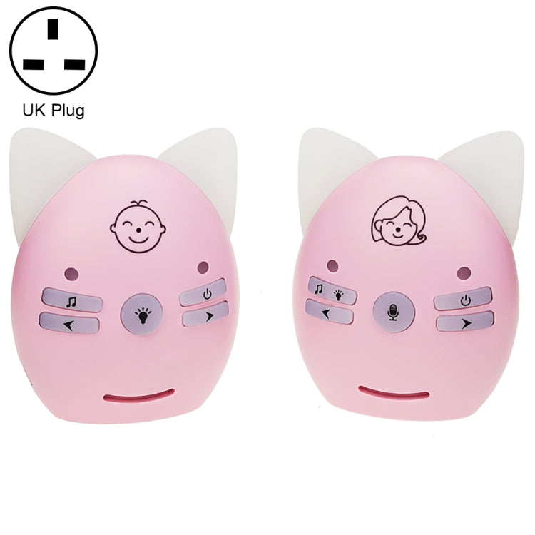 Wireless Audio Baby Monitor Support Voice Monitoring + Intercom + Night Light without Battery, US Plug, UK Plug, EU Plug, AU Plug UK Plug Pink