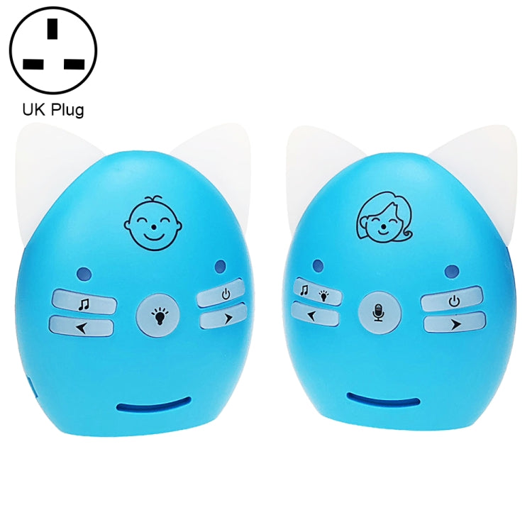 Wireless Audio Baby Monitor Support Voice Monitoring + Intercom + Night Light without Battery, US Plug, UK Plug, EU Plug, AU Plug UK Plug Blue