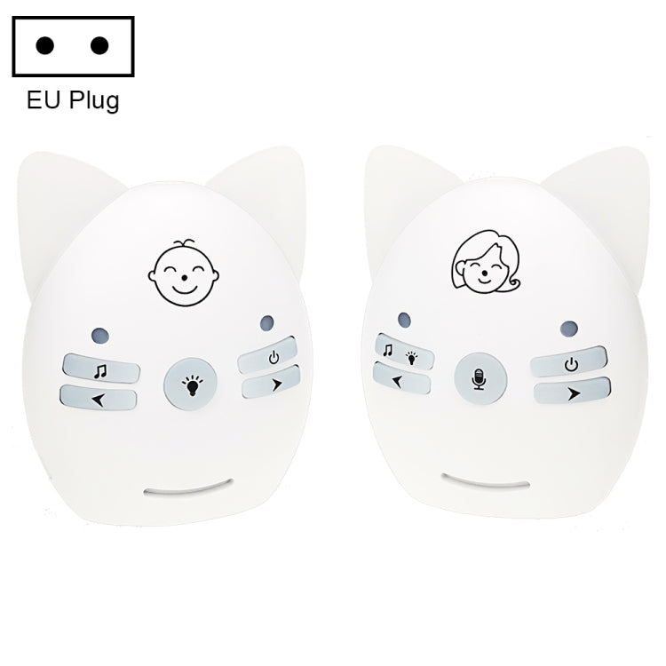 Wireless Audio Baby Monitor Support Voice Monitoring + Intercom + Night Light without Battery, US Plug, UK Plug, EU Plug, AU Plug EU Plug White