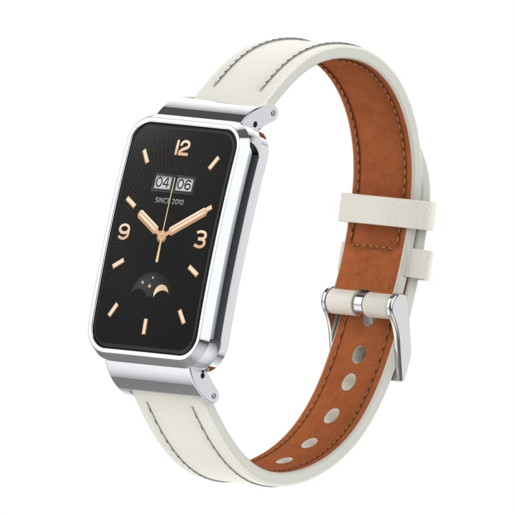 Microfiber Leather Metal Frame Watch Band, For Xiaomi Mi Band 7 Pro