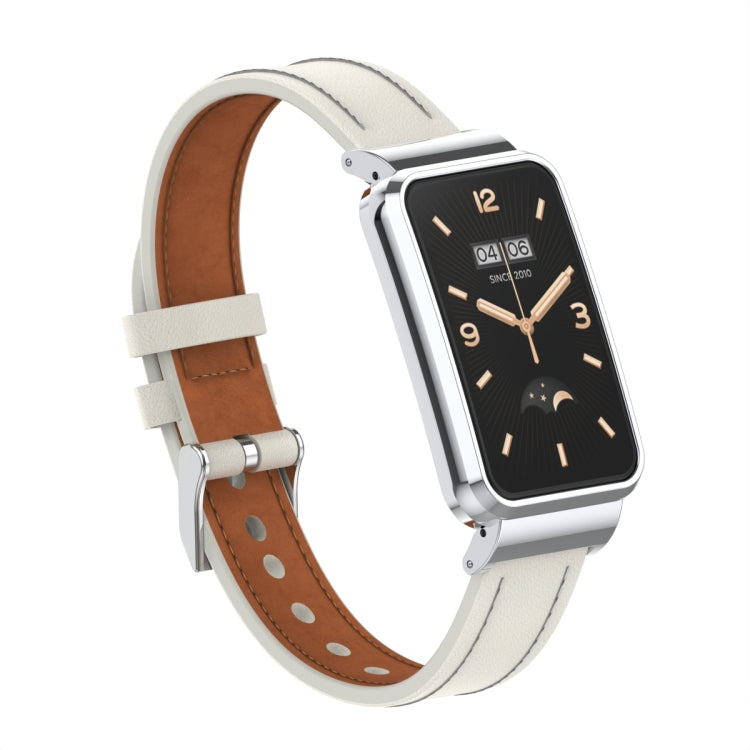 Microfiber Leather Metal Frame Watch Band, For Xiaomi Mi Band 7 Pro