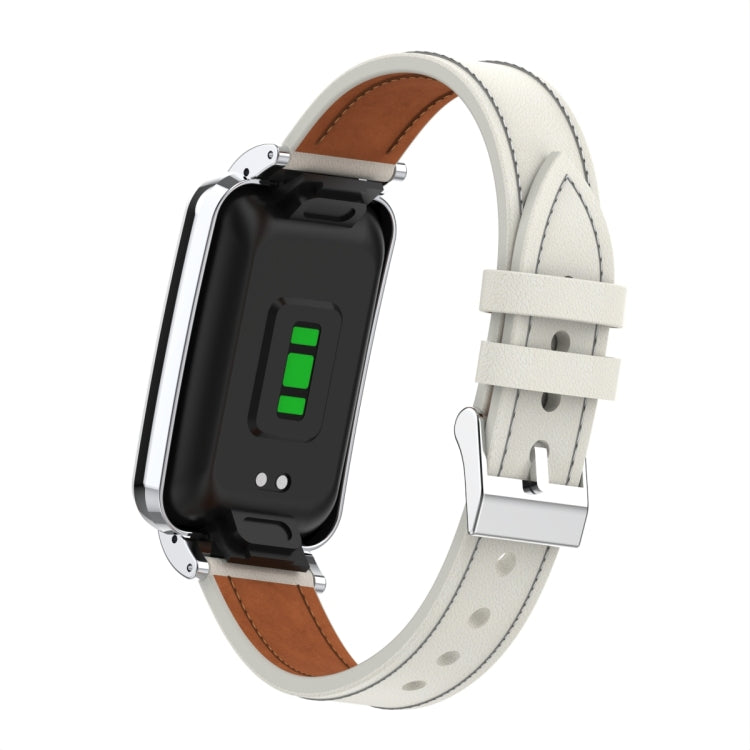 Microfiber Leather Metal Frame Watch Band, For Xiaomi Mi Band 7 Pro