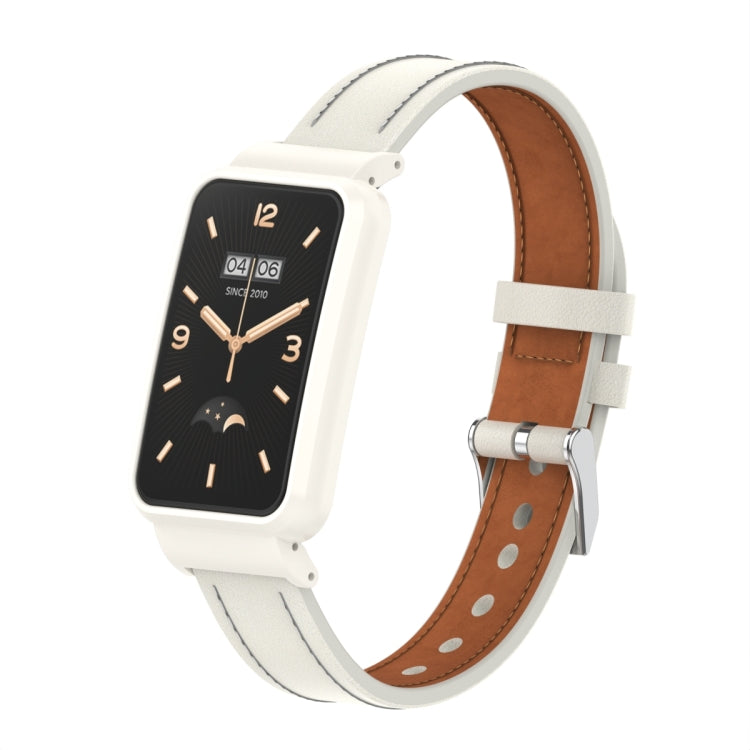 Microfiber Leather Metal Frame Watch Band, For Xiaomi Mi Band 7 Pro