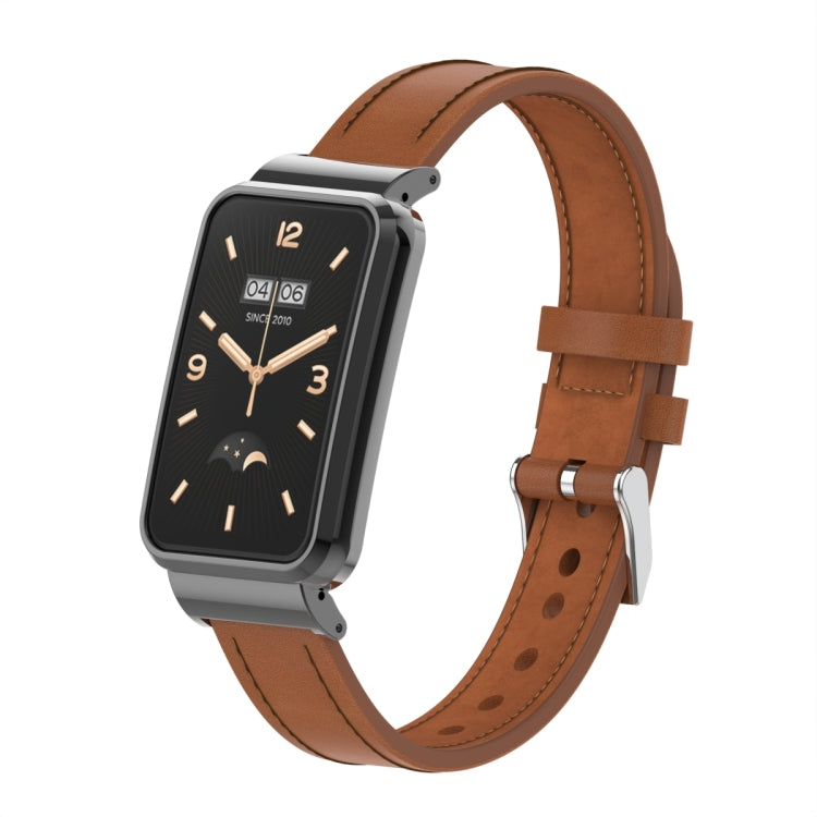 Microfiber Leather Metal Frame Watch Band, For Xiaomi Mi Band 7 Pro