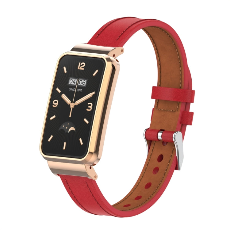 Microfiber Leather Metal Frame Watch Band, For Xiaomi Mi Band 7 Pro