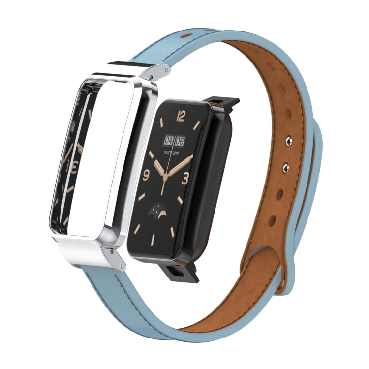 Double Stud Leather Metal Frame Watch Band, For Xiaomi Mi Band 7 Pro