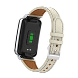 Plain Weave Small Waist Leather Metal Frame Watch Band, For Xiaomi Mi Band 7 Pro