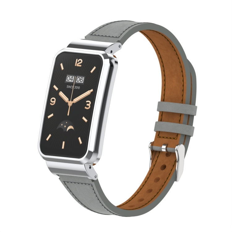Plain Weave Small Waist Leather Metal Frame Watch Band, For Xiaomi Mi Band 7 Pro