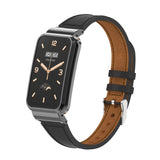 Plain Weave Small Waist Leather Metal Frame Watch Band, For Xiaomi Mi Band 7 Pro