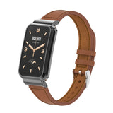 Plain Weave Small Waist Leather Metal Frame Watch Band, For Xiaomi Mi Band 7 Pro