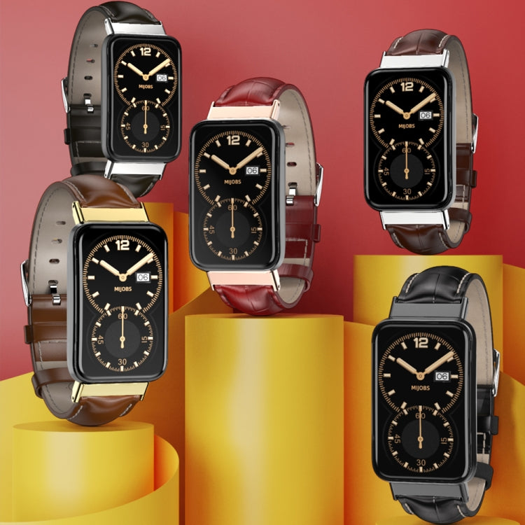 Mijobs Genuine Leather Top Layer Cowhide Watch Band, For Xiaomi Mi Band 7 Pro