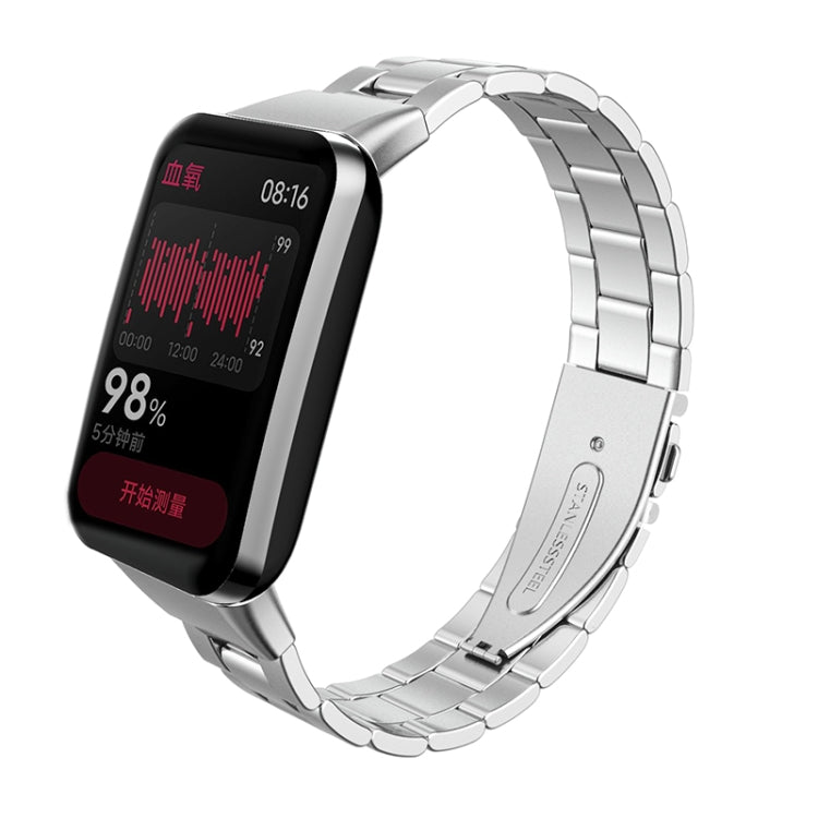 Three-bead Flat Buckle Stainless Steel Watch Band, For Xiaomi Mi Band 7 Pro