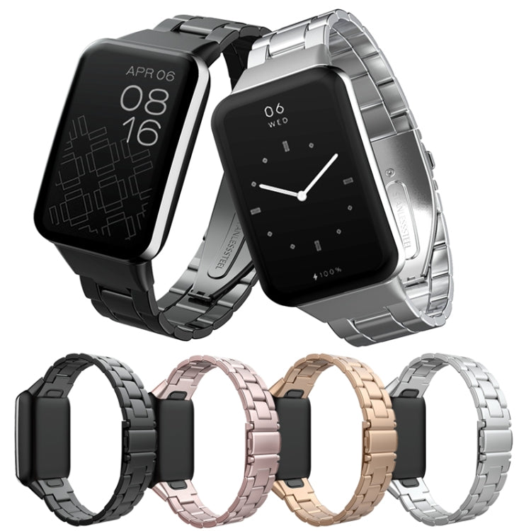 Three-bead Flat Buckle Stainless Steel Watch Band, For Xiaomi Mi Band 7 Pro