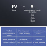 LAIZE 10pcs Plastic Elbow Pneumatic Quick Fitting Connector, PV-4, PV-6, PV-8, PV-10, PV-12, PV-14, PV-16