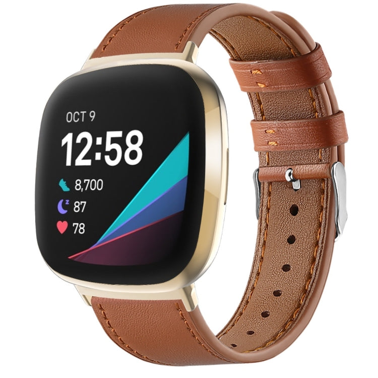 Round Tail Genuine Leather Watch Band, For Fitbit Versa 4 / Sense 2