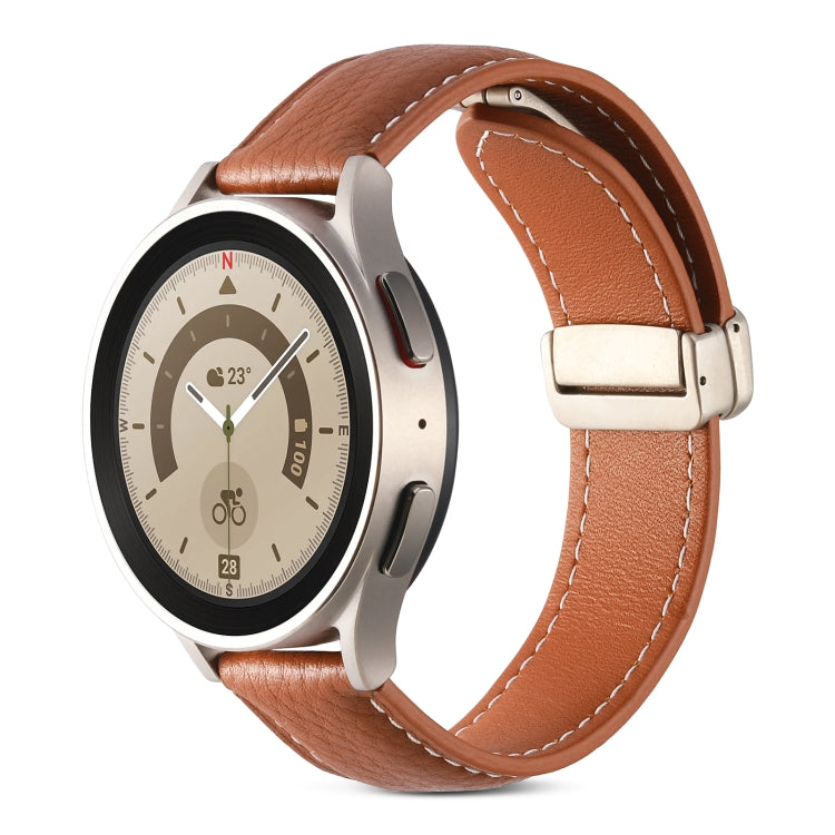 Folding Buckle Genuine Leather Watch Band, For Samsung Galaxy Watch 5