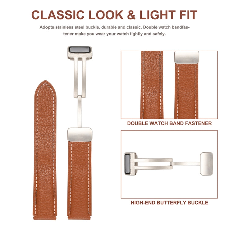 Folding Buckle Genuine Leather Watch Band, For Samsung Galaxy Watch 5