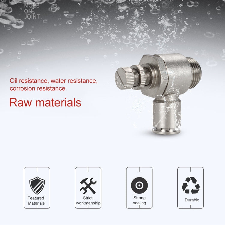 LAIZE Nickel Plated Copper Male Thread Throttle Valve Pneumatic Connector, SL4-01, SL4-02, SL4-M5, SL6-01, SL6-02, SL6-03, SL6-04, SL6-M5, SL8-01, SL8-02, SL8-03, SL8-04, SL10-01, SL10-02, SL10-03, SL10-04, SL12-02, SL12-03, SL12-04