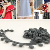 20 Yards Pompom Lace Ribbon Fur Ball Trim For Craft DIY Curtain Home Decorative Clothes Sewing Accessories, 1CM 1CM Grey