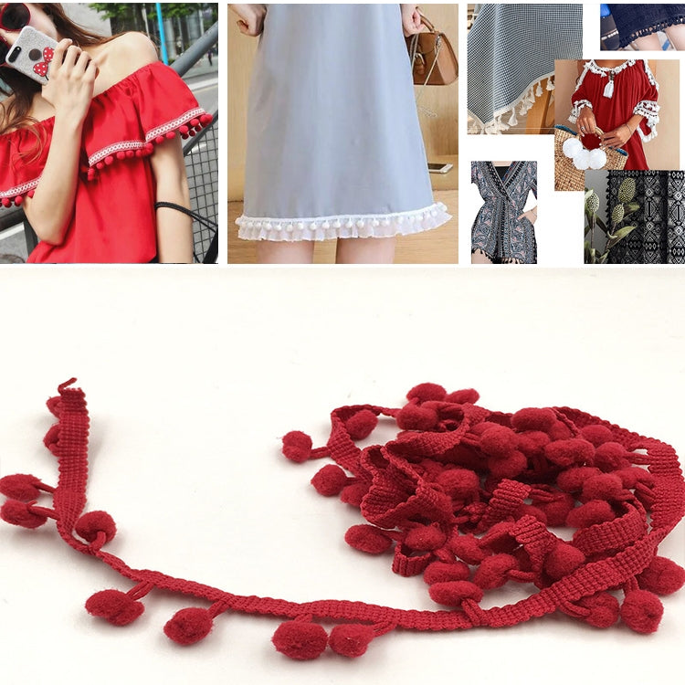 20 Yards Pompom Lace Ribbon Fur Ball Trim For Craft DIY Curtain Home Decorative Clothes Sewing Accessories, 1CM 1CM Dark Red