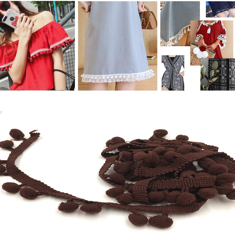 20 Yards Pompom Lace Ribbon Fur Ball Trim For Craft DIY Curtain Home Decorative Clothes Sewing Accessories, 1CM 1CM Coffee