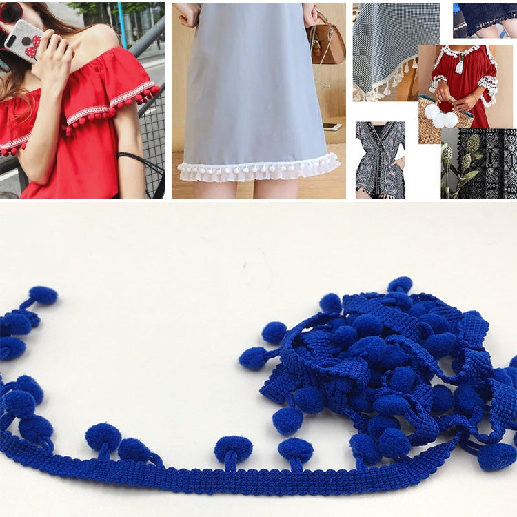 20 Yards Pompom Lace Ribbon Fur Ball Trim For Craft DIY Curtain Home Decorative Clothes Sewing Accessories, 1CM 1CM Sapphire