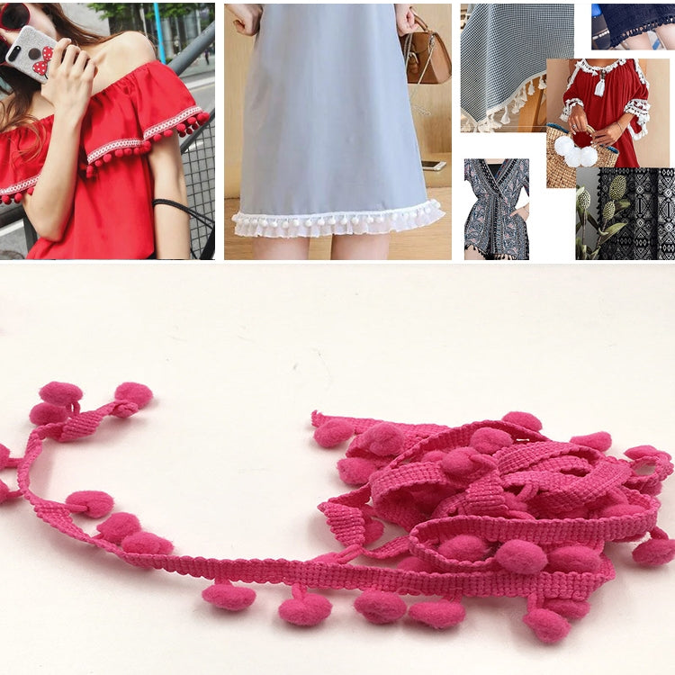 20 Yards Pompom Lace Ribbon Fur Ball Trim For Craft DIY Curtain Home Decorative Clothes Sewing Accessories, 1CM 1CM Light Rose Red