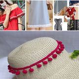 20 Yards Pompom Lace Ribbon Fur Ball Trim For Craft DIY Curtain Home Decorative Clothes Sewing Accessories, 1CM 1CM Dark Rose Red