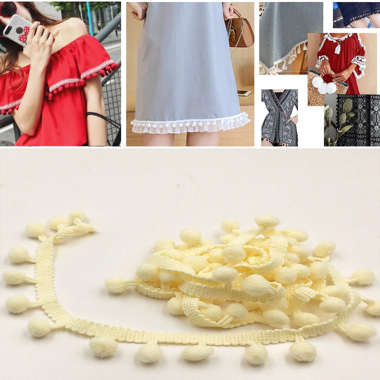 20 Yards Pompom Lace Ribbon Fur Ball Trim For Craft DIY Curtain Home Decorative Clothes Sewing Accessories, 1CM 1CM Beige