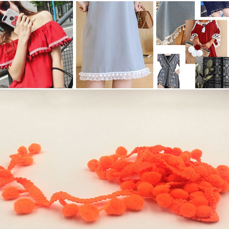 20 Yards Pompom Lace Ribbon Fur Ball Trim For Craft DIY Curtain Home Decorative Clothes Sewing Accessories, 1CM 1CM Fluorescent Orange