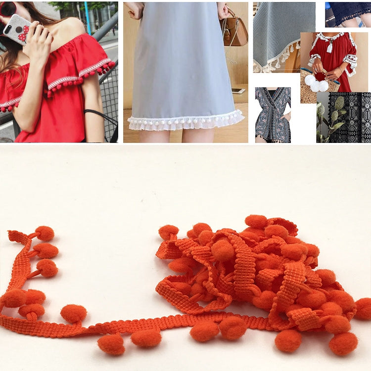20 Yards Pompom Lace Ribbon Fur Ball Trim For Craft DIY Curtain Home Decorative Clothes Sewing Accessories, 1CM 1CM Orange Red