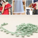 20 Yards Pompom Lace Ribbon Fur Ball Trim For Craft DIY Curtain Home Decorative Clothes Sewing Accessories, 1CM 1CM Light Blue Green