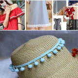 20 Yards Pompom Lace Ribbon Fur Ball Trim For Craft DIY Curtain Home Decorative Clothes Sewing Accessories, 1CM 1CM Light Blue