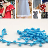 20 Yards Pompom Lace Ribbon Fur Ball Trim For Craft DIY Curtain Home Decorative Clothes Sewing Accessories, 1CM 1CM Lake Blue