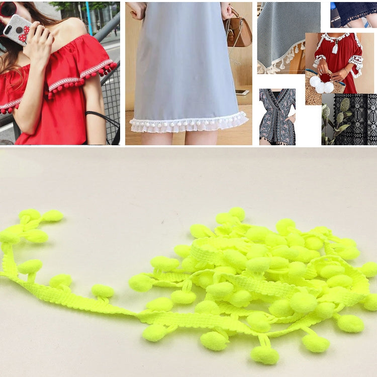 20 Yards Pompom Lace Ribbon Fur Ball Trim For Craft DIY Curtain Home Decorative Clothes Sewing Accessories, 1CM 1CM Fluorescent Yellow